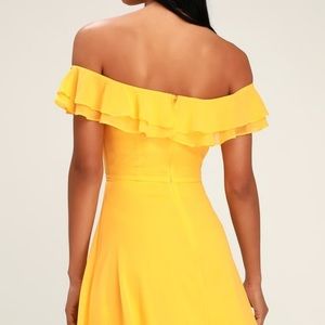 Yellow Ruffle Off the Shoulder Skater Dress
